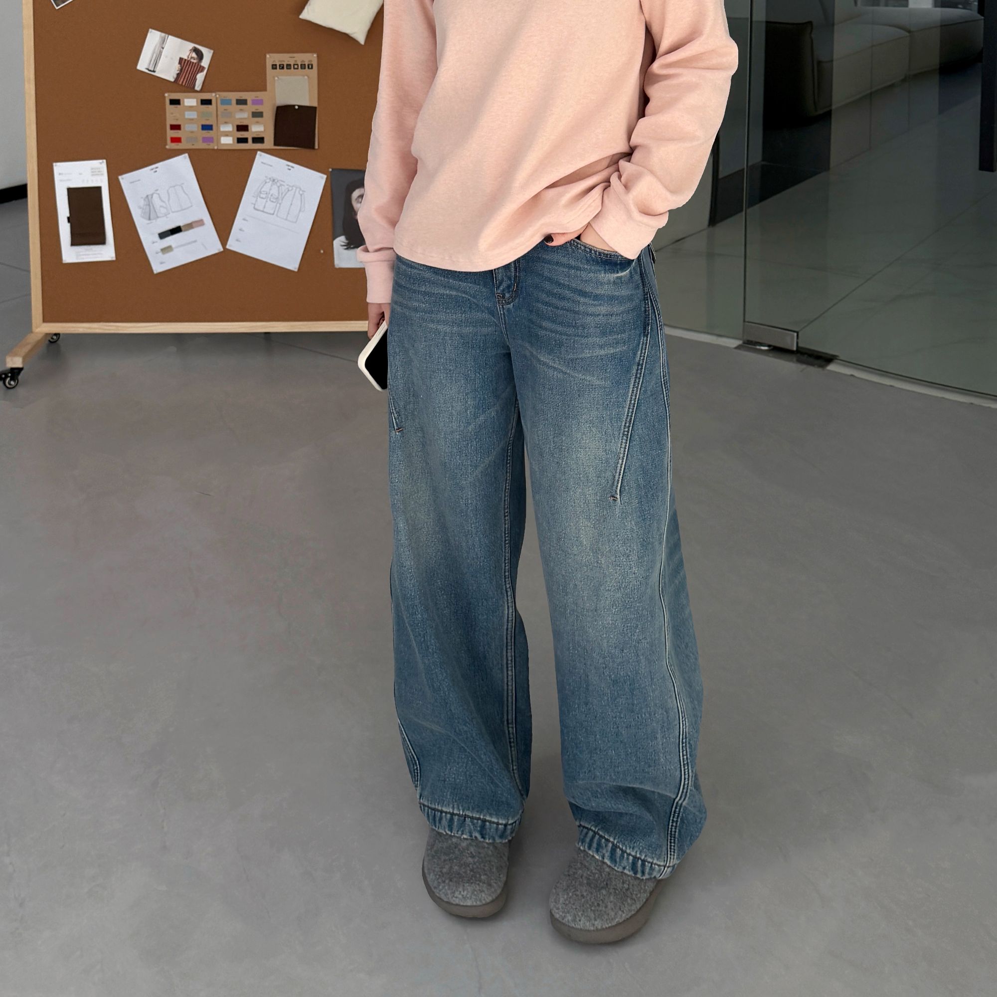 今婷【翘屁股】秋冬百搭休闲气质做旧加绒工装牛仔长裤女-J25401349