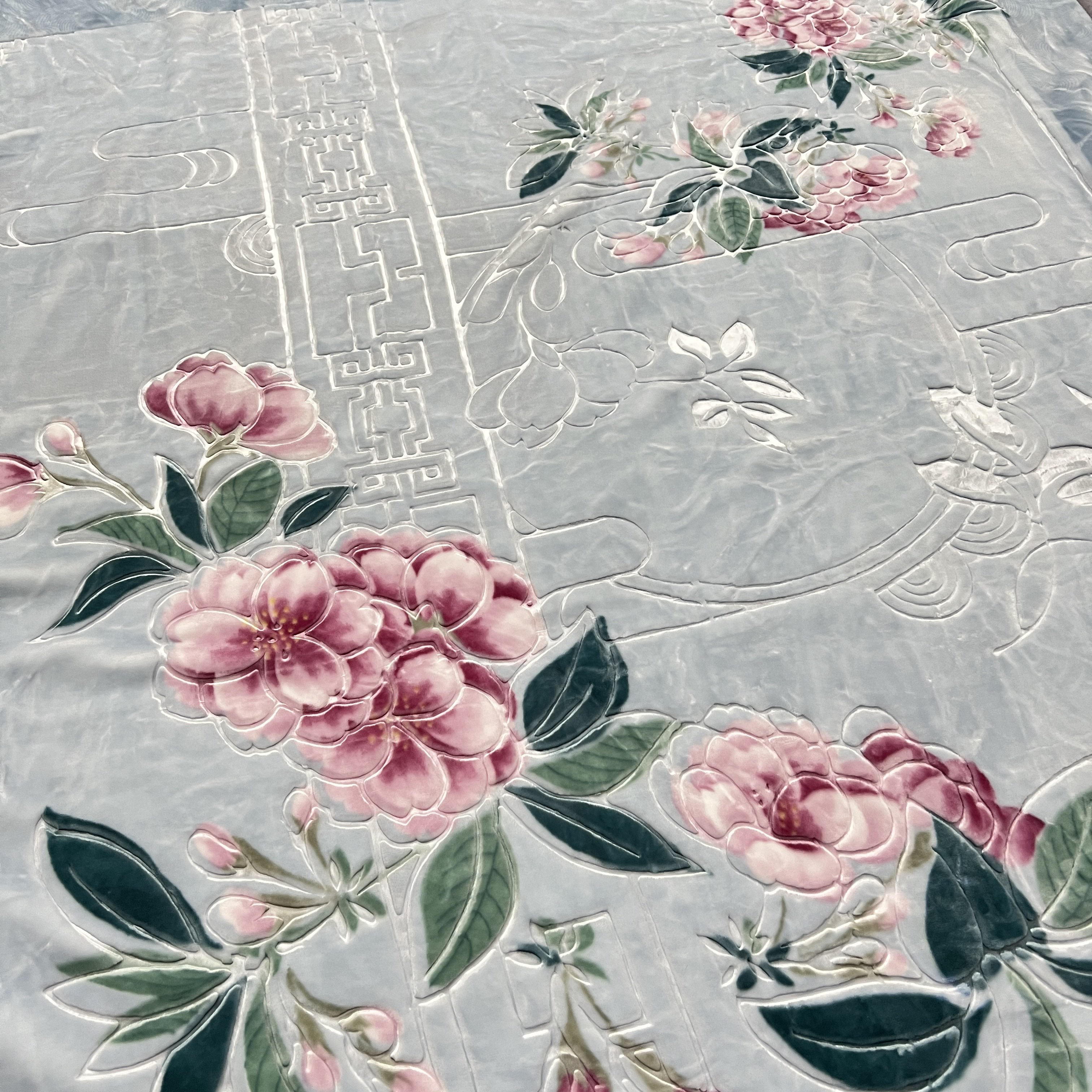 200×230cm 蓝色国风窗花 双层云毯毛毯卧室双人