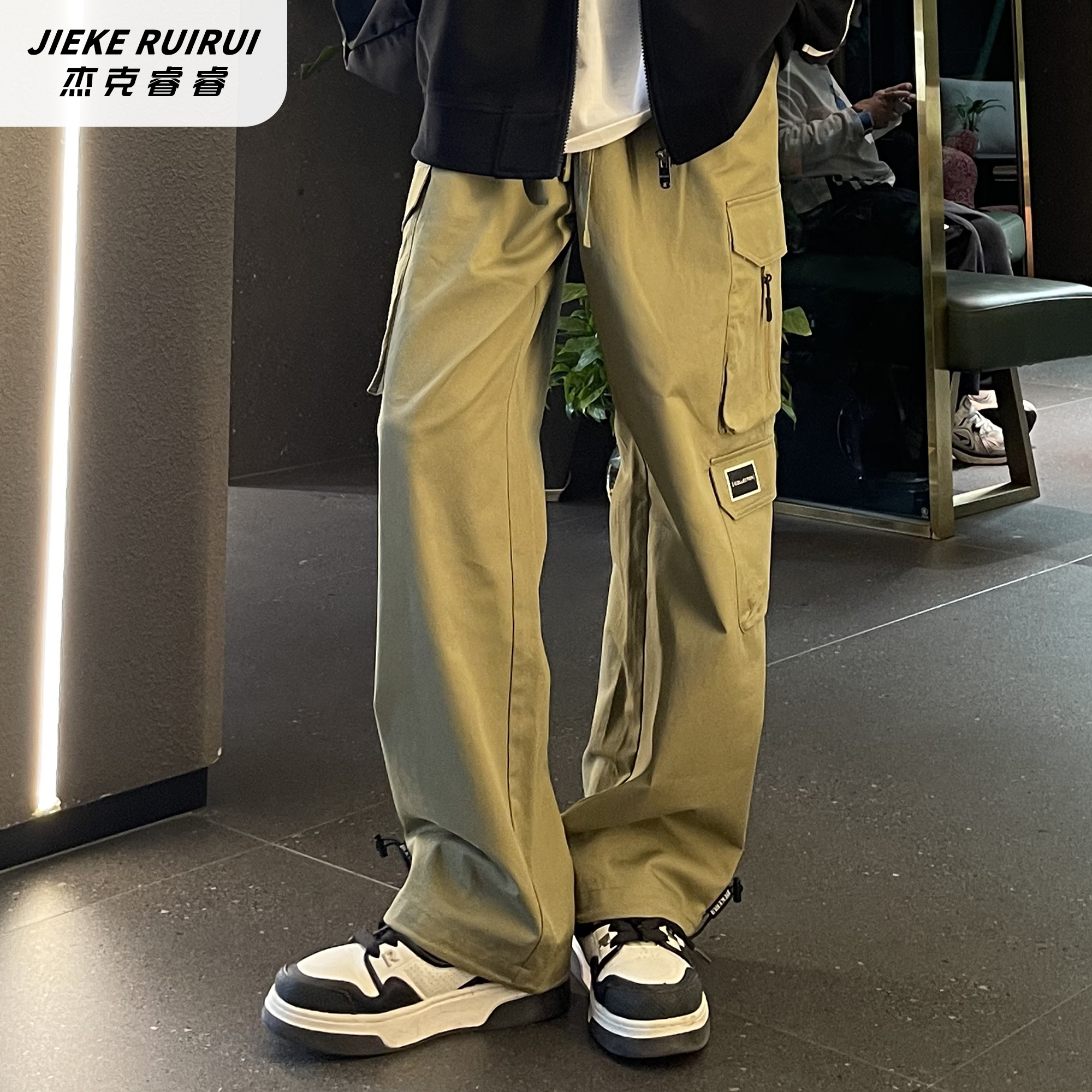 5018【睿】早春直筒大口袋潮流阔腿裤大童休闲百搭裤子潮杰克睿睿