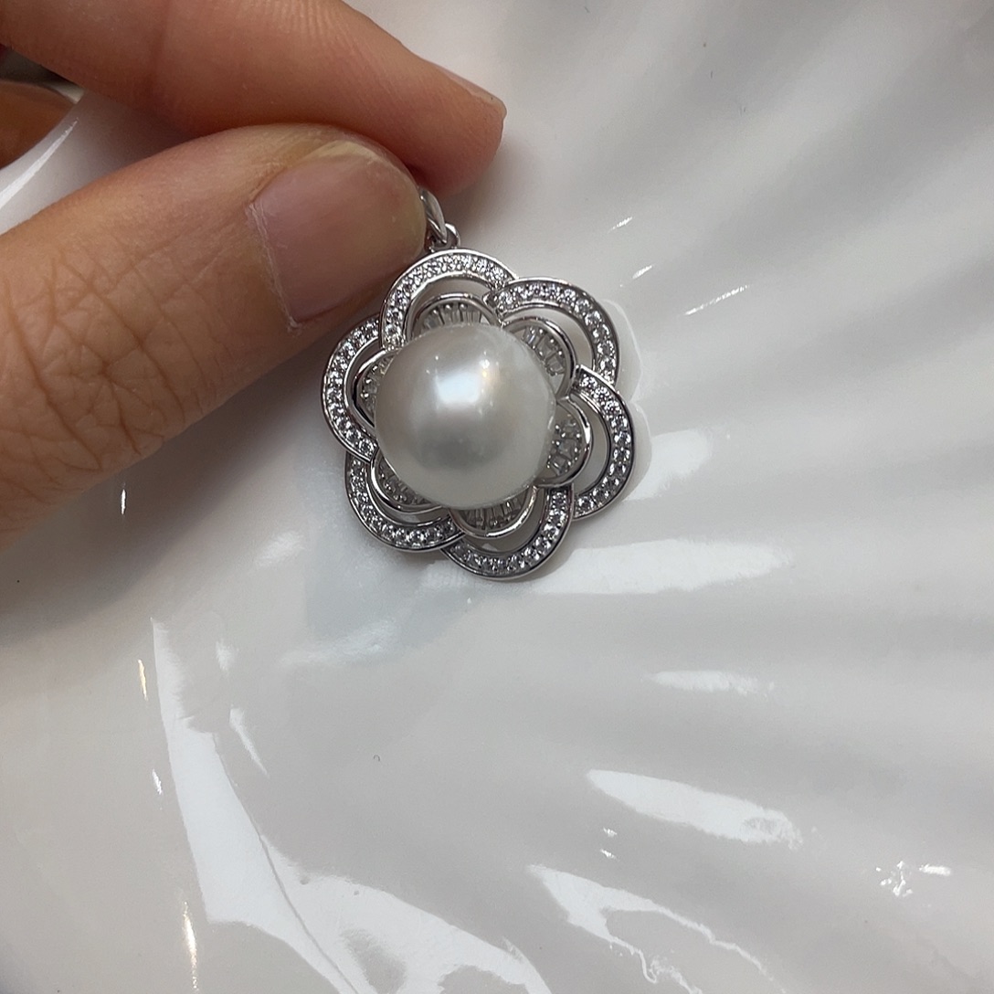 银S925镶嵌海水珍珠吊坠(不含链)
