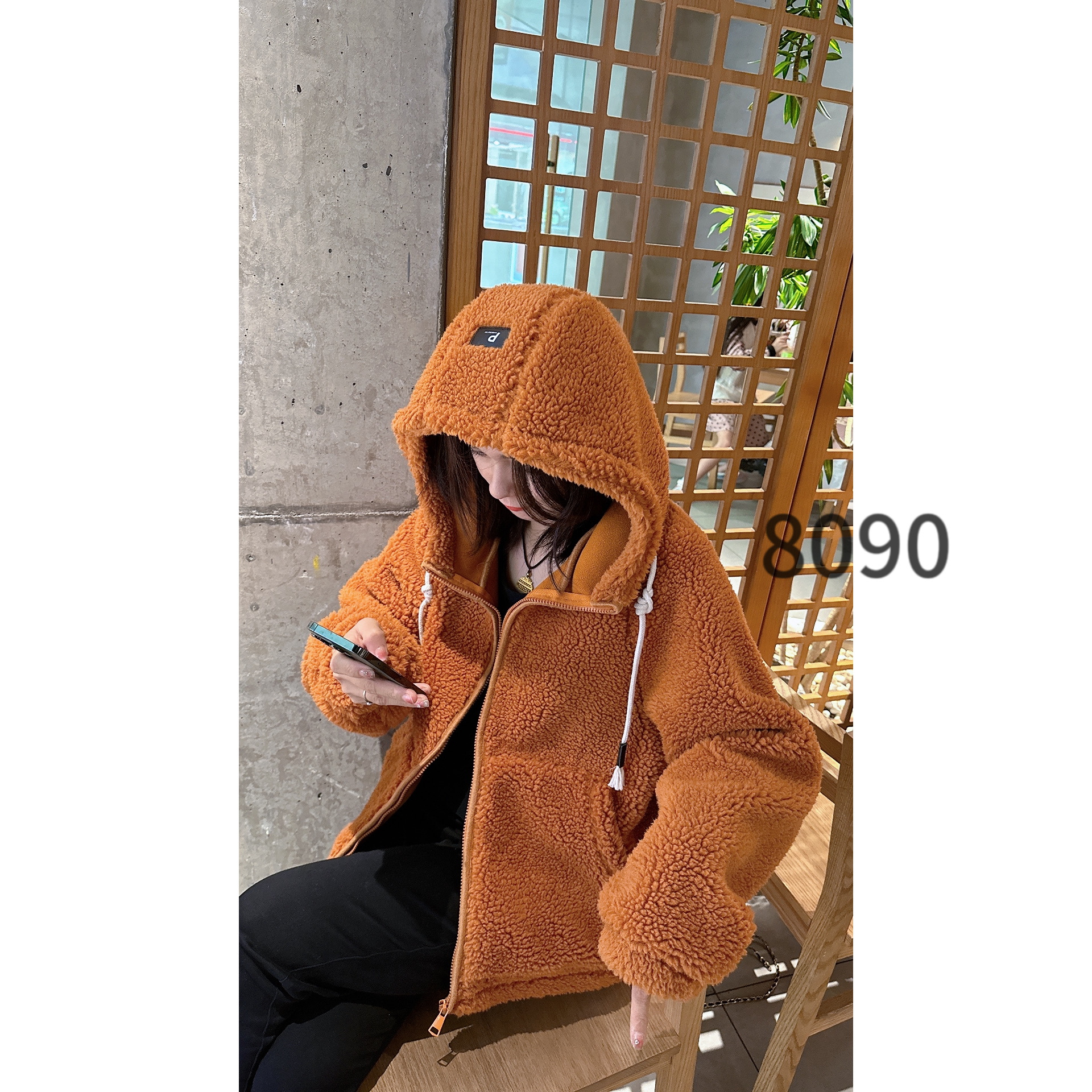 【8090暖居】颗粒绒连帽卫衣外套秋冬新款韩系ins风加厚NJ-23357