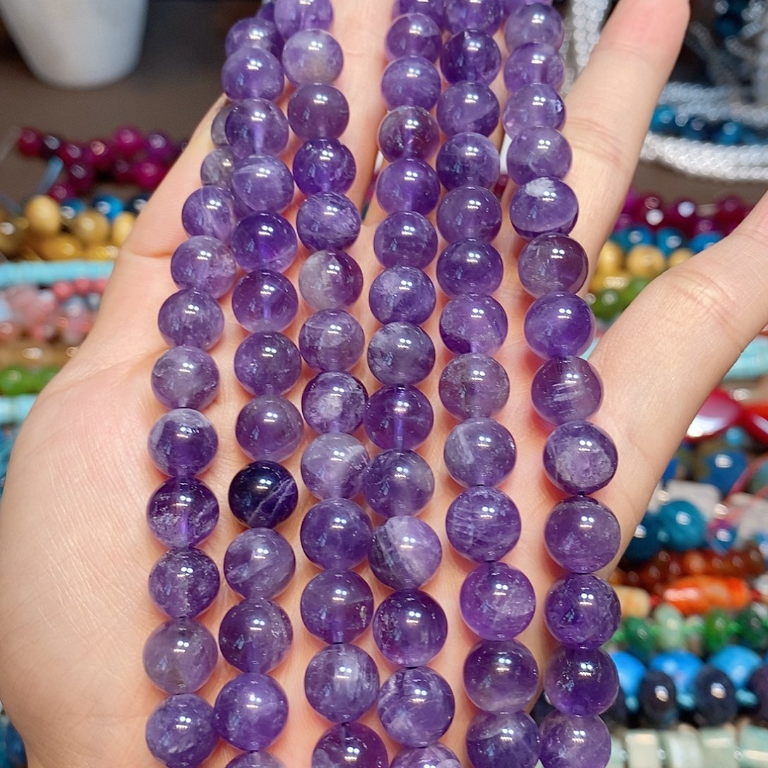 玛瑙/玉髓散珠天然紫水晶10mm一条