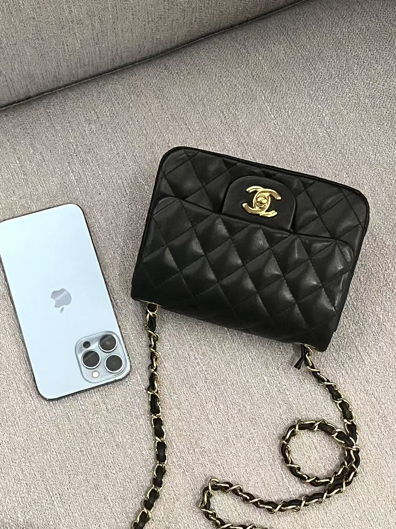 95新 Chanel/香奈儿 方胖子黑金链条单肩包A1289