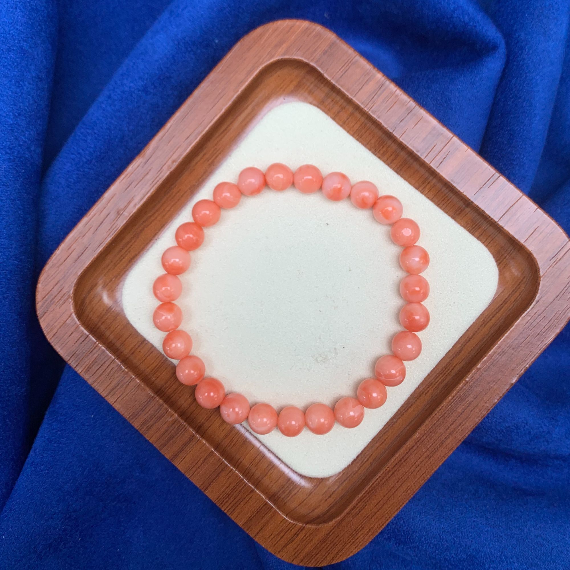 天然粉珊瑚台湾momo俏色7mm手串基地发货一物一证FJXDW1217-27