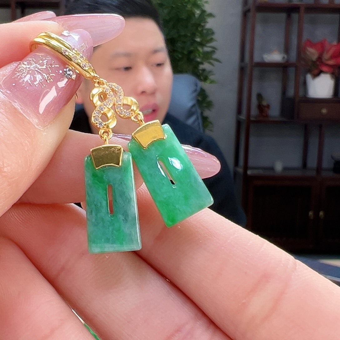 翡翠耳饰银S925镶嵌耳环2