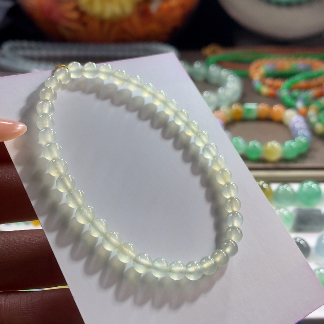 翡翠未镶嵌手链冰糖雪梨黄卡4.6