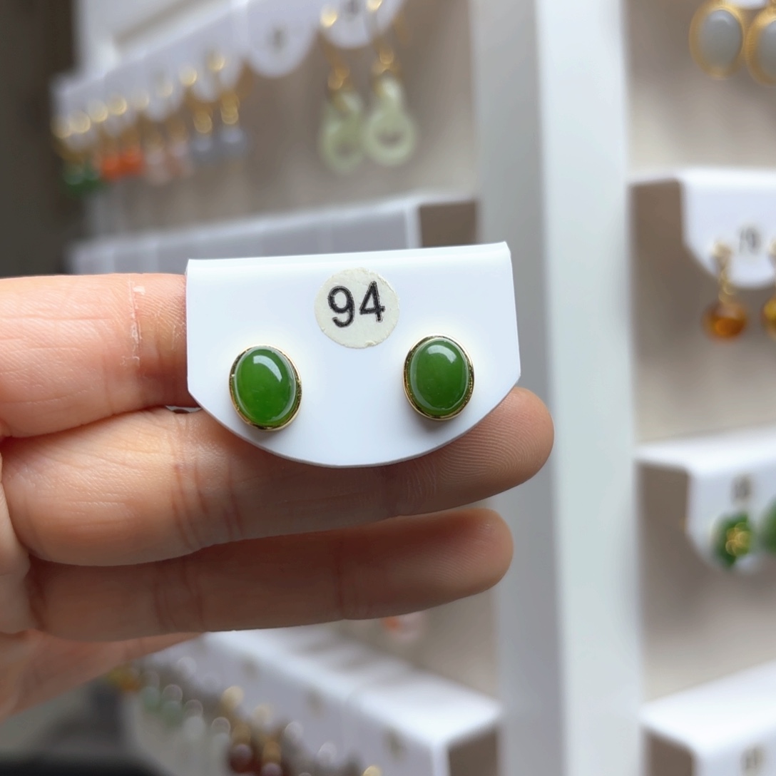 和田玉耳饰银S925镶嵌