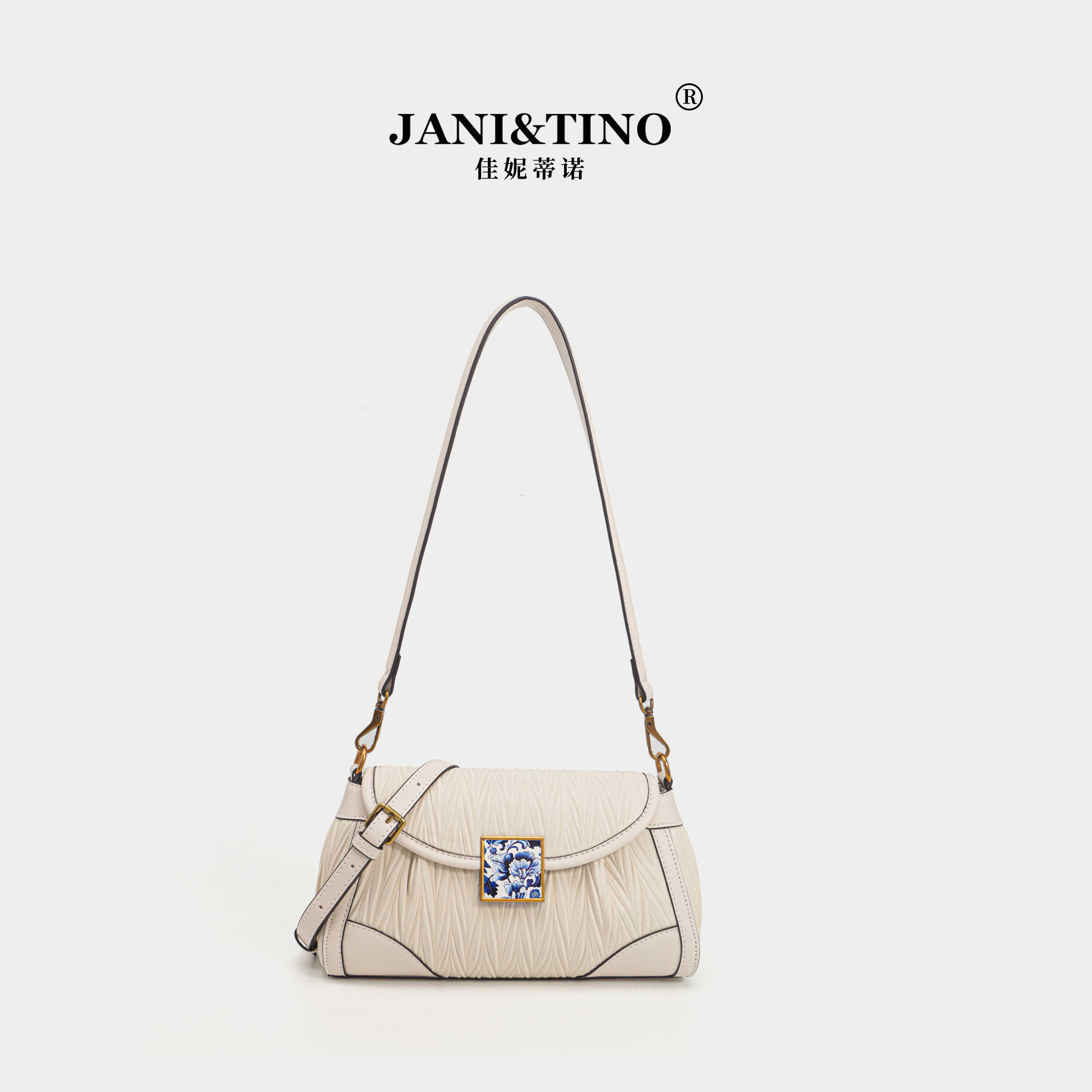 JANITINO/佳妮蒂诺当季新款轻奢百搭女士单肩斜挎包6268白
