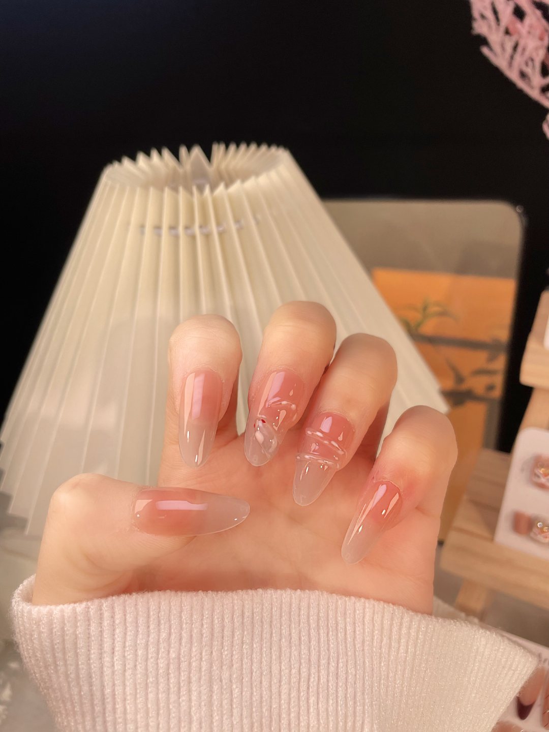 纯手工蛇年穿戴甲冰透裸色温柔可反复穿戴重复穿戴式粉色气质