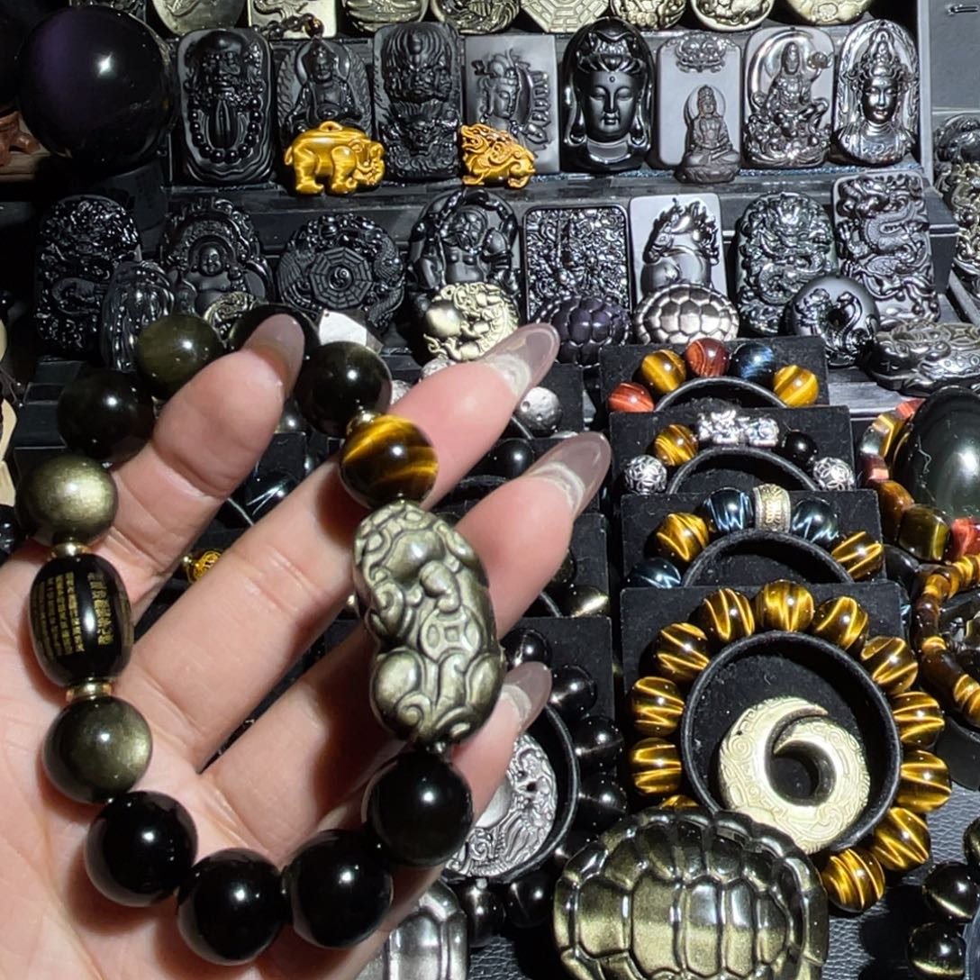 放***过黑曜岩未镶嵌手链