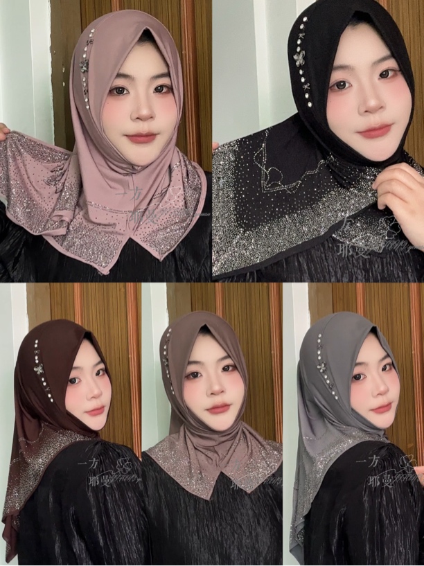 蝶语/软帽檐小帽檐水晶麻面料纱巾璀璨烫钻高品质