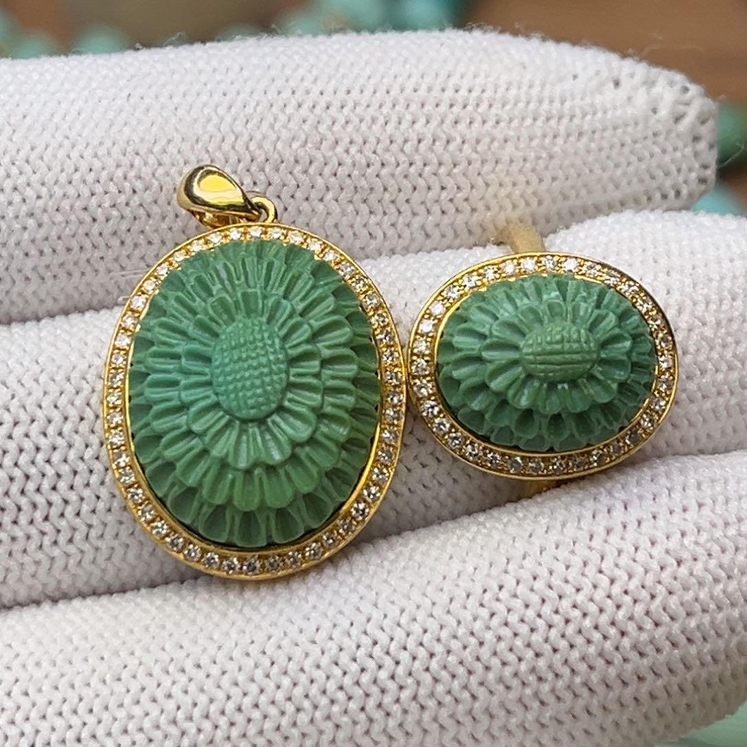 绿松石未镶嵌珠宝奇石格桑花金套装