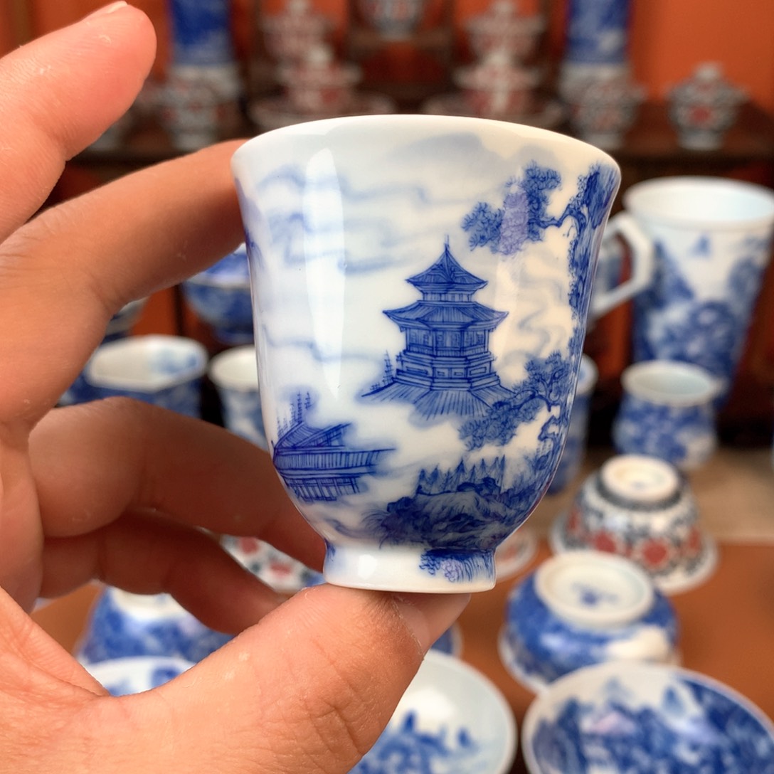 山水主人杯手工手绘