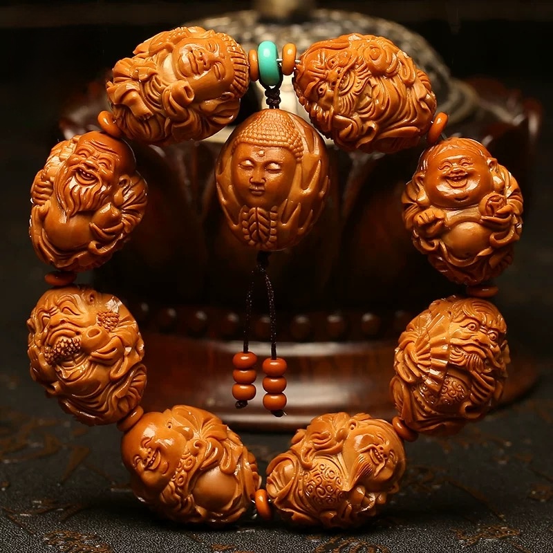 2.0群仙会橄榄核手串福禄寿喜财钟馗精品核雕文玩手工雕刻男女款