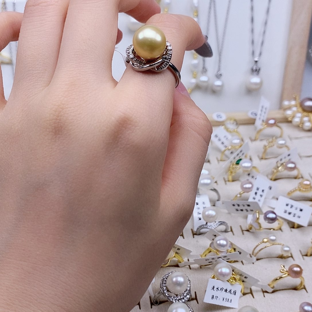 戒指银S925镶嵌淡水珍珠