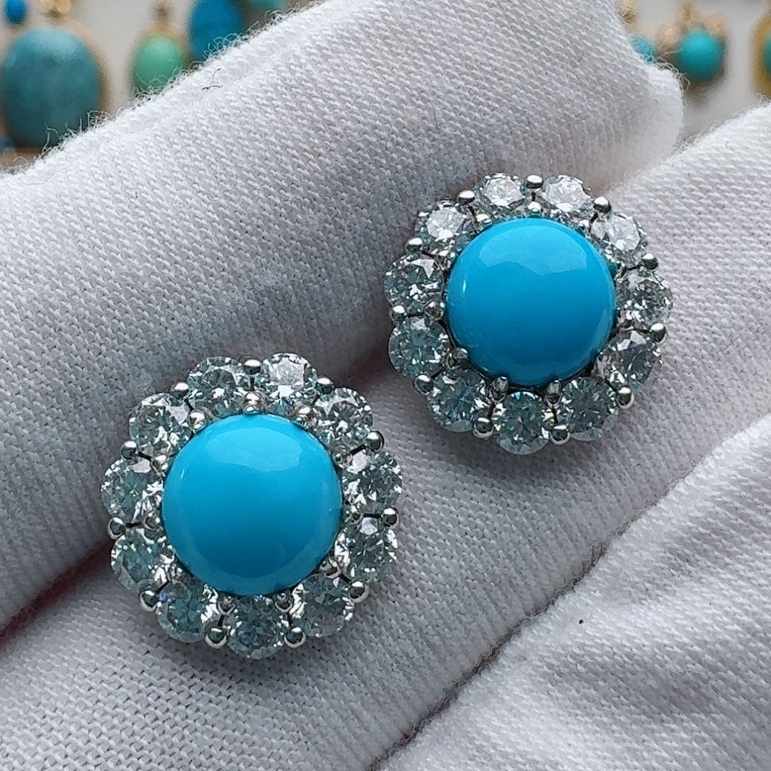 绿松石银S925镶嵌耳饰