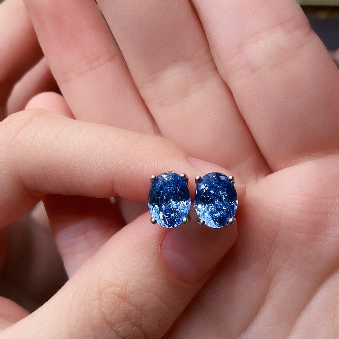 海蓝宝石耳饰银S925镶嵌