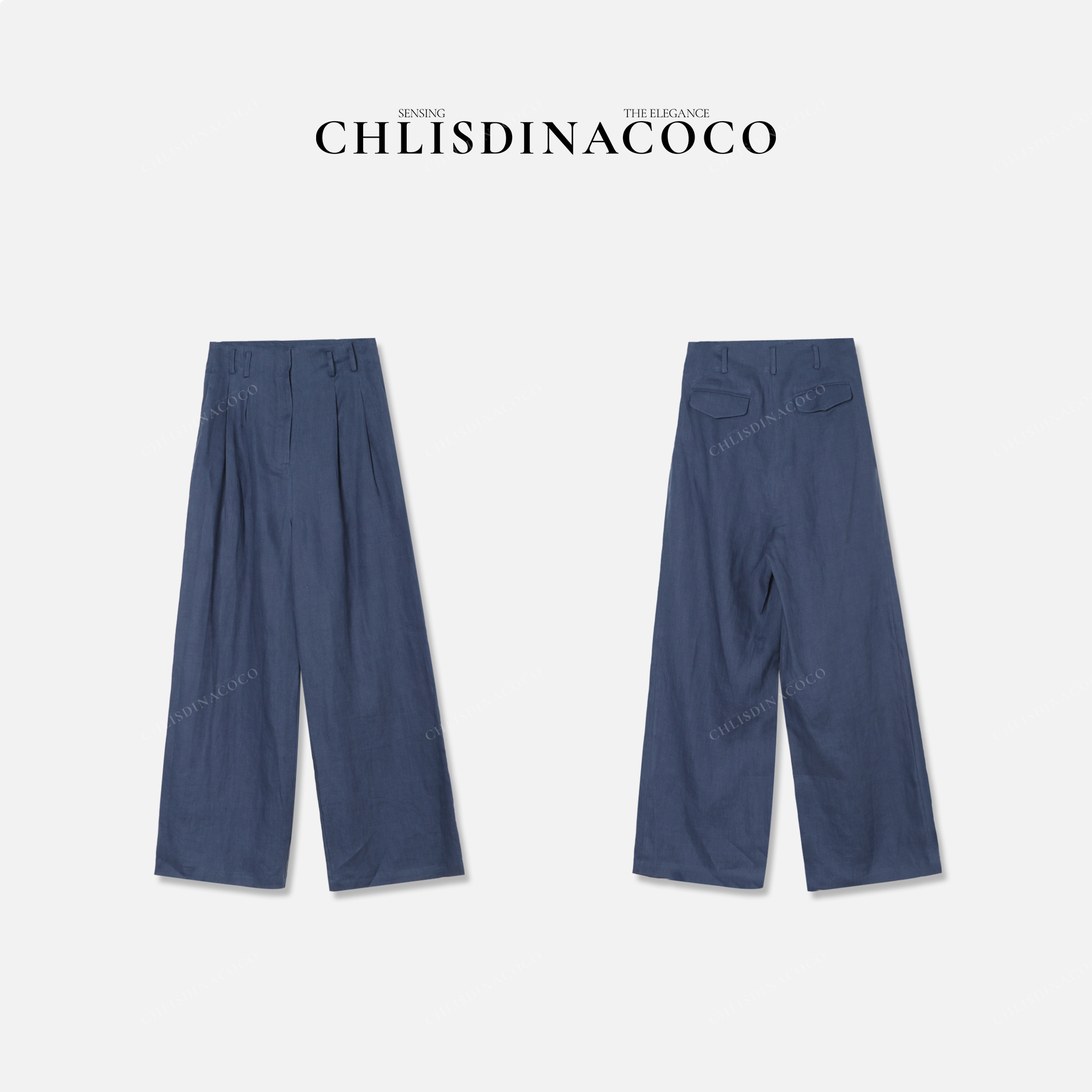 Chlisdinacoco“素顏清辭”高腰显瘦暗扣褶皱阔腿裤C70228CK251