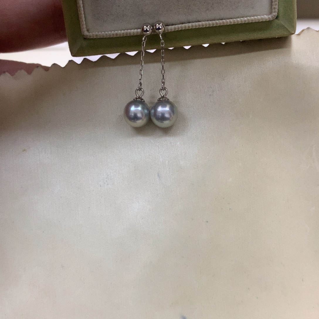 海水珍珠银S925镶嵌耳饰7-7.5真多麻风在吹耳线