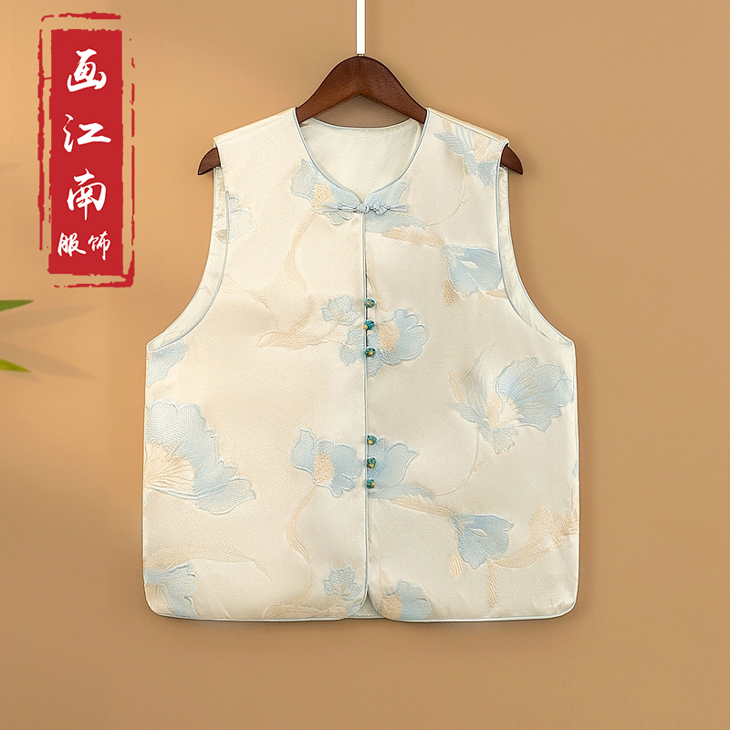 【清兰】2025春季新款国风马甲新中式宽松圆领提花气质女装马夹外套