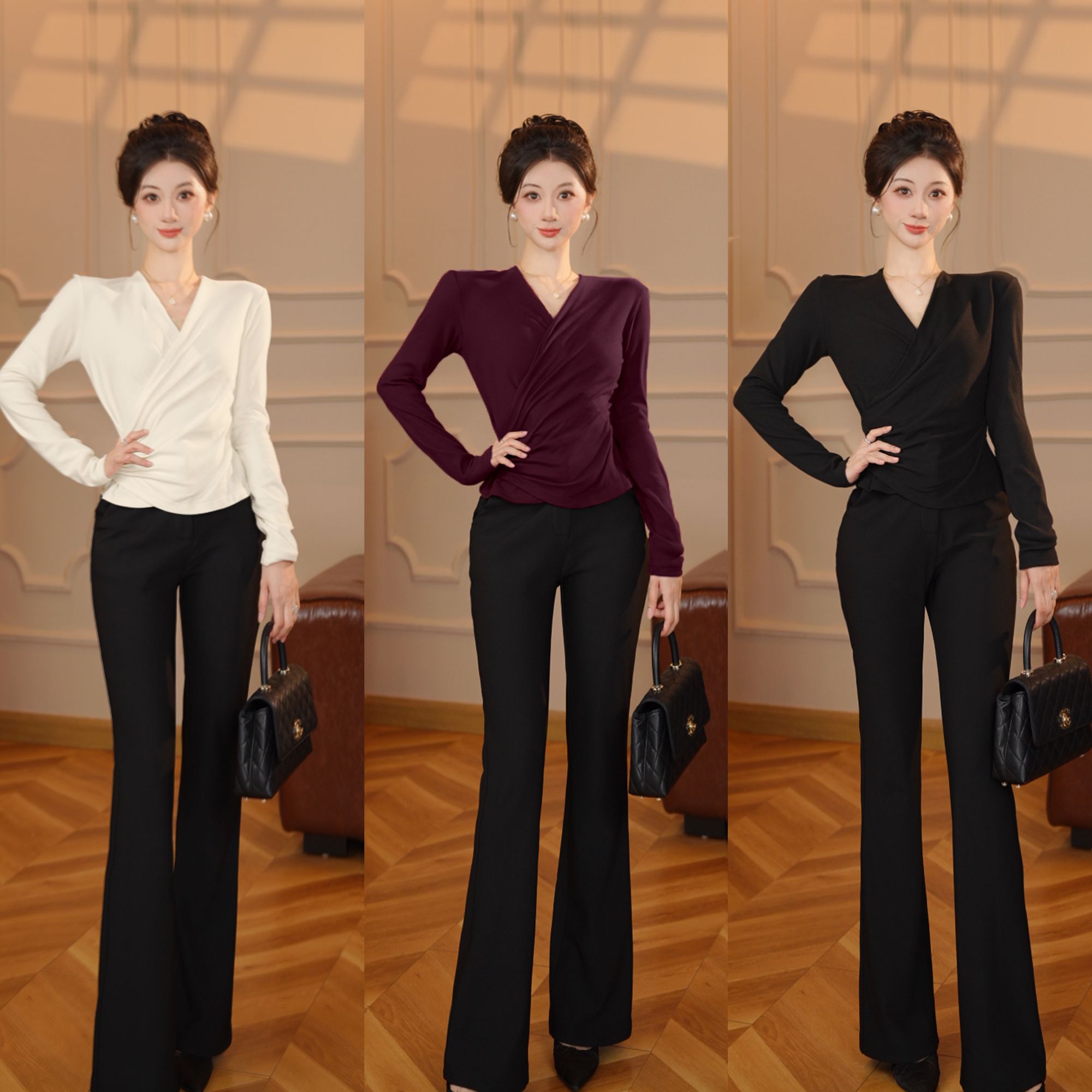 【张小小专属】【无拉链】V领长袖小衫春秋修身显瘦高级感上衣D4235 