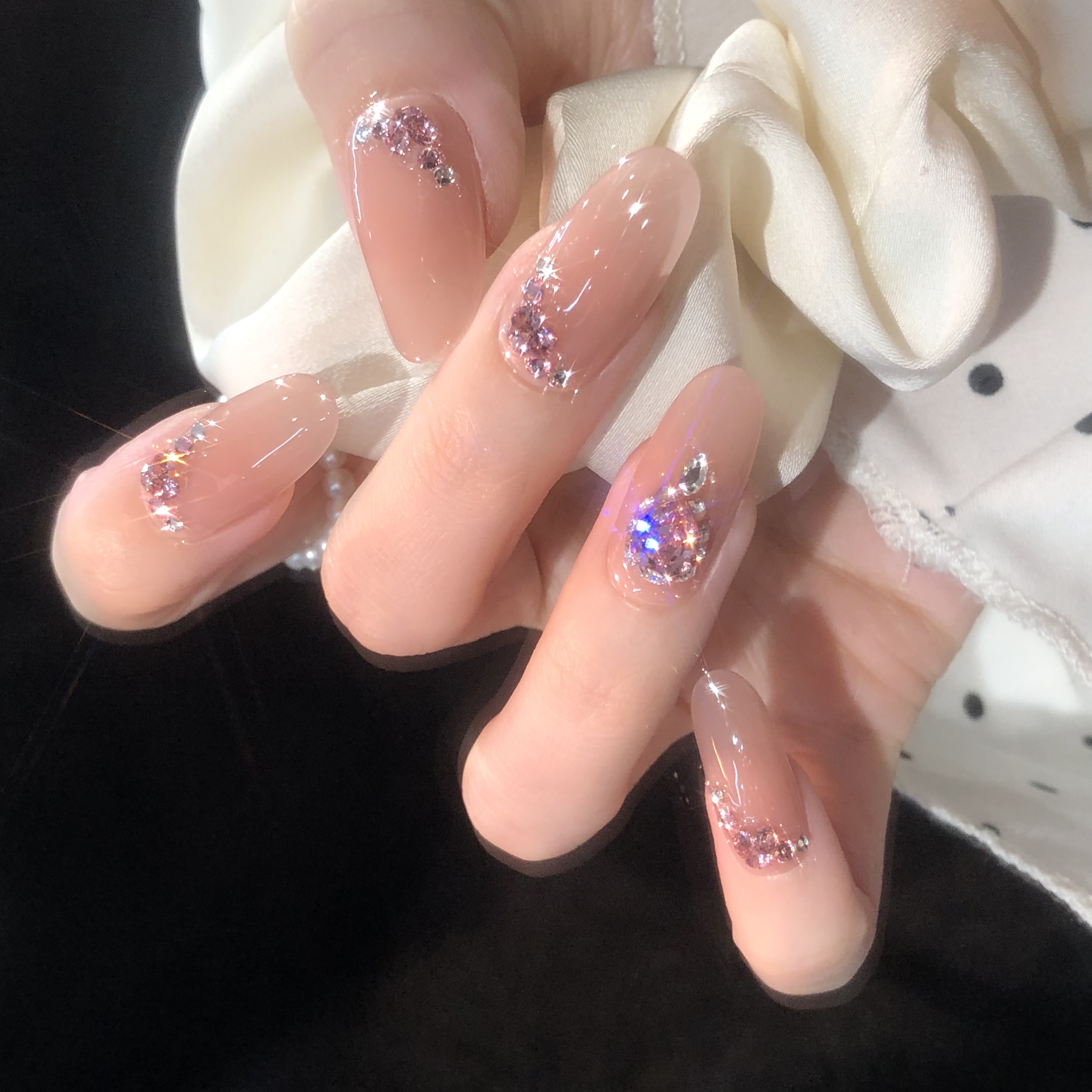 【粉流萤】【施家全华钻】纯手工穿戴甲可拆卸美甲光疗甲