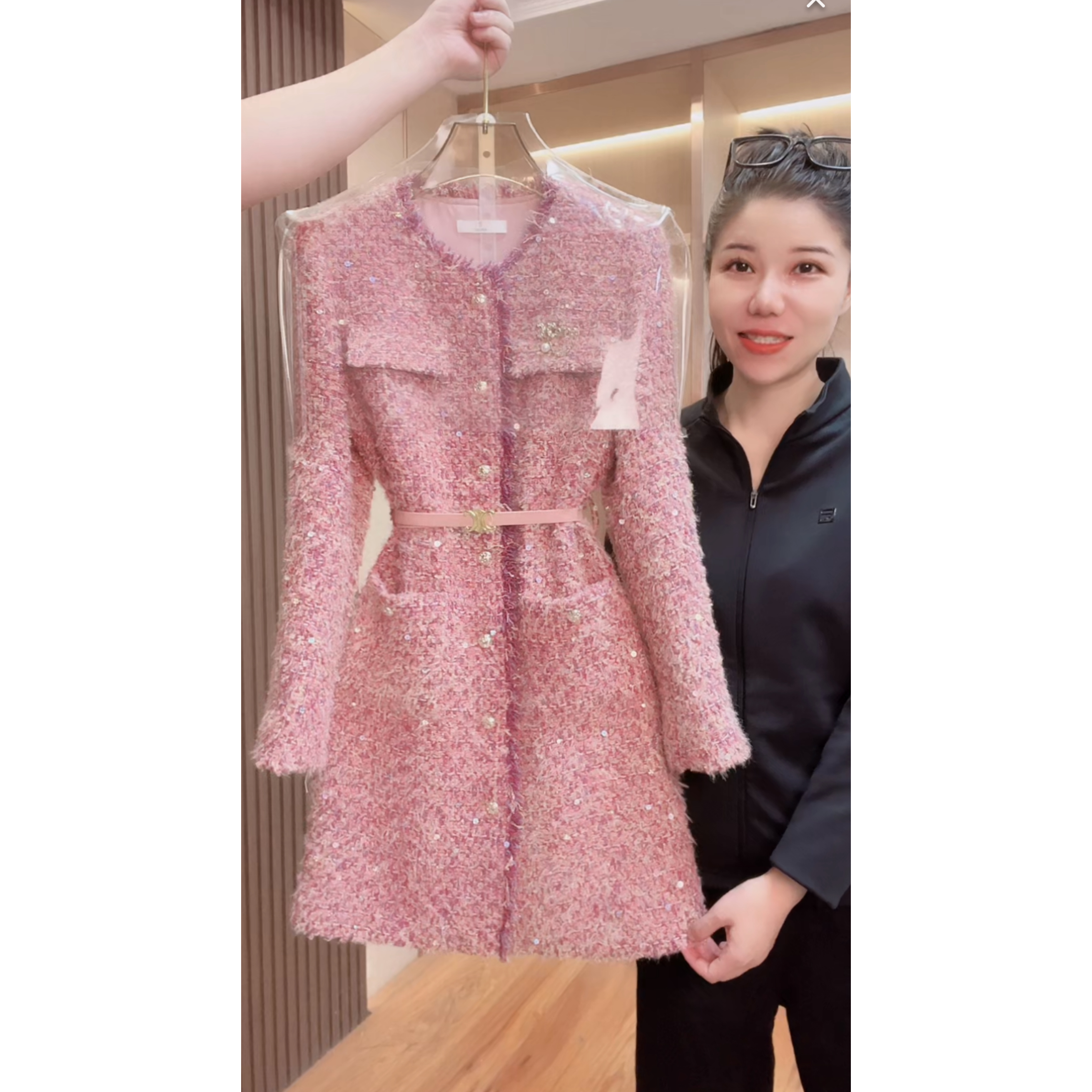 【门店飞】2403囯内设计师品牌女装气质收腰长袖连衣裙
