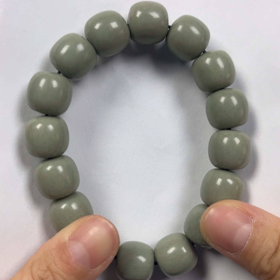 和田玉手链未镶嵌卡14老形珠