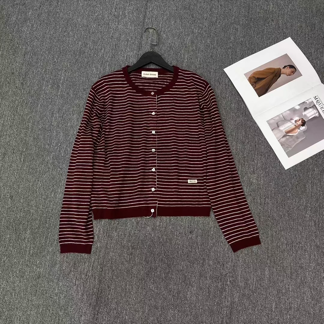 开衫款秋季毛衣条纹开衫毛针织衫针织衫拼色针织圆领