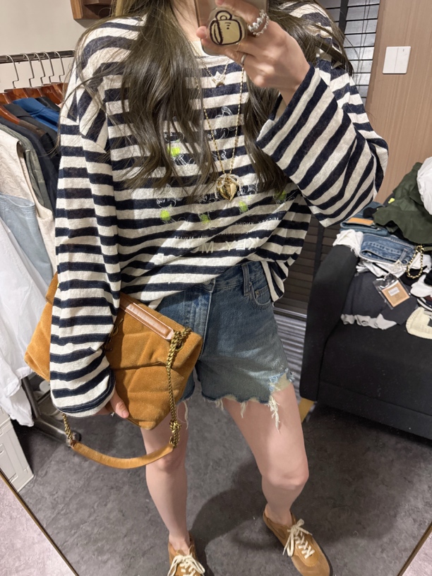 【思含】夏季条纹米奇印花宽松防晒长袖T