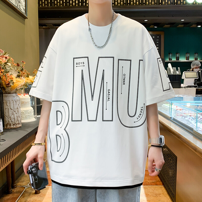 夏季青少年薄款短袖休闲透气宽松T恤百搭夏季潮流印花短袖t恤