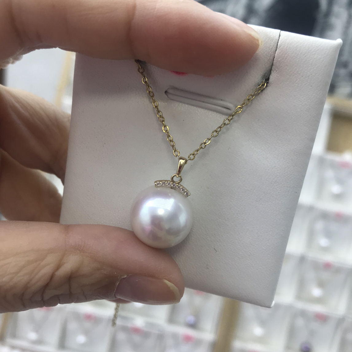 18k天然淡水珍珠吊坠13到14