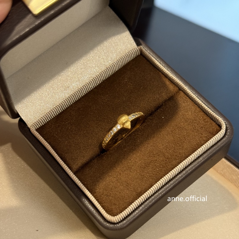 铜合金戒指 简约金色拉丝葫芦镶锆戒指【J267】