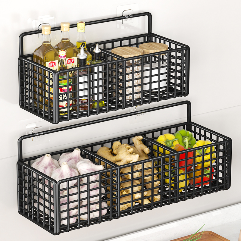 葱姜蒜厨房置物架壁挂免打孔收纳调料姜蒜各种收纳墙上沥水菜篮子