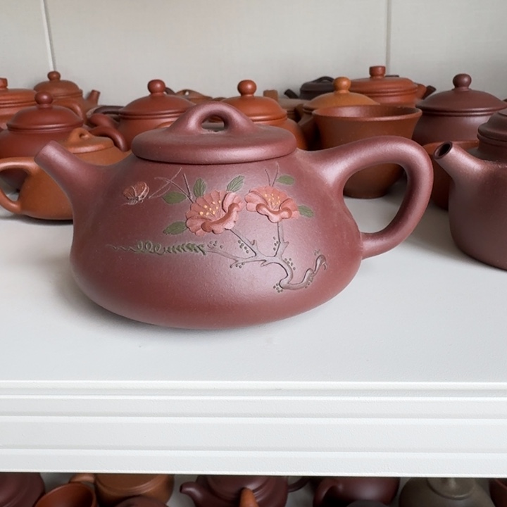 紫砂茶杯泥绘石瓢紫泥350cc