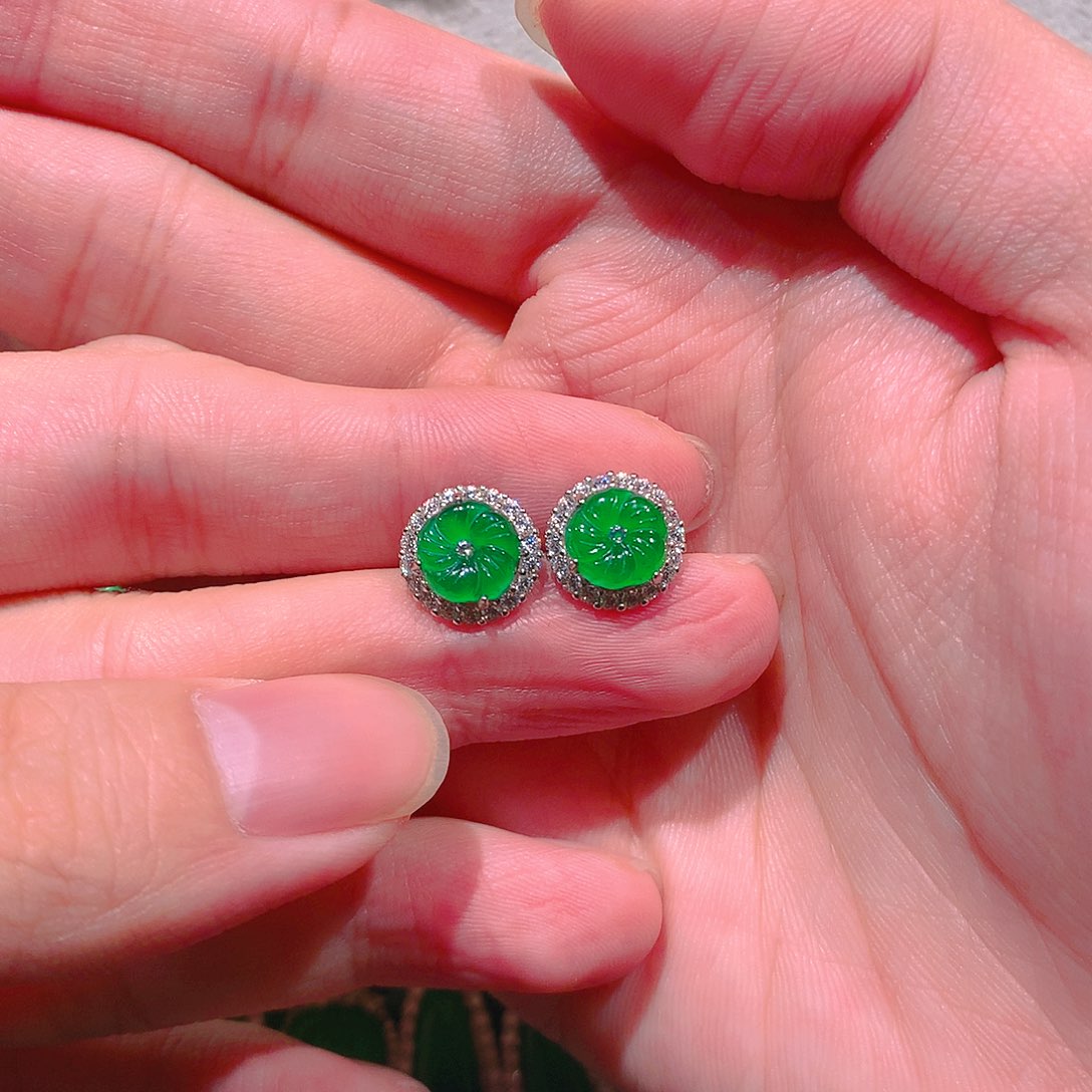 银S925镶嵌翡翠耳饰美*