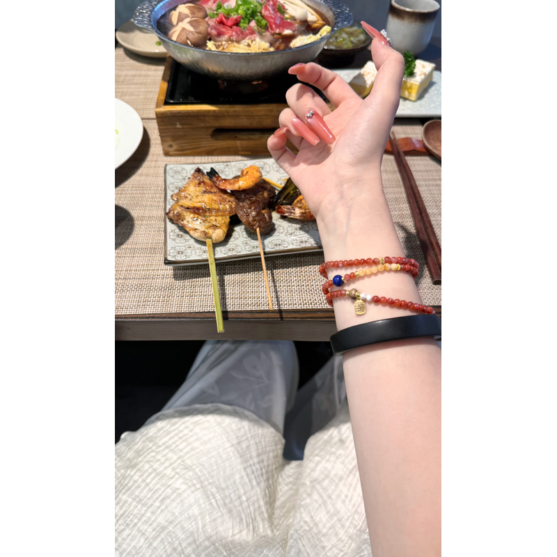 三石宙礼南红手串女款冰飘玛瑙精致多圈水晶手链转运珠送闺蜜