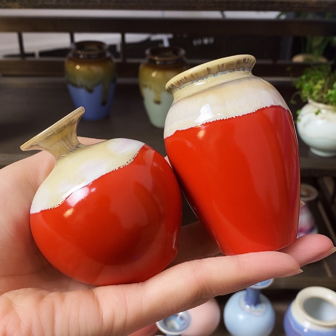 摆件福**门景德镇高温陶瓷小花瓶