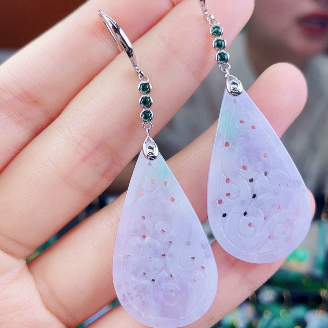 翡翠银S925镶嵌耳饰饰品