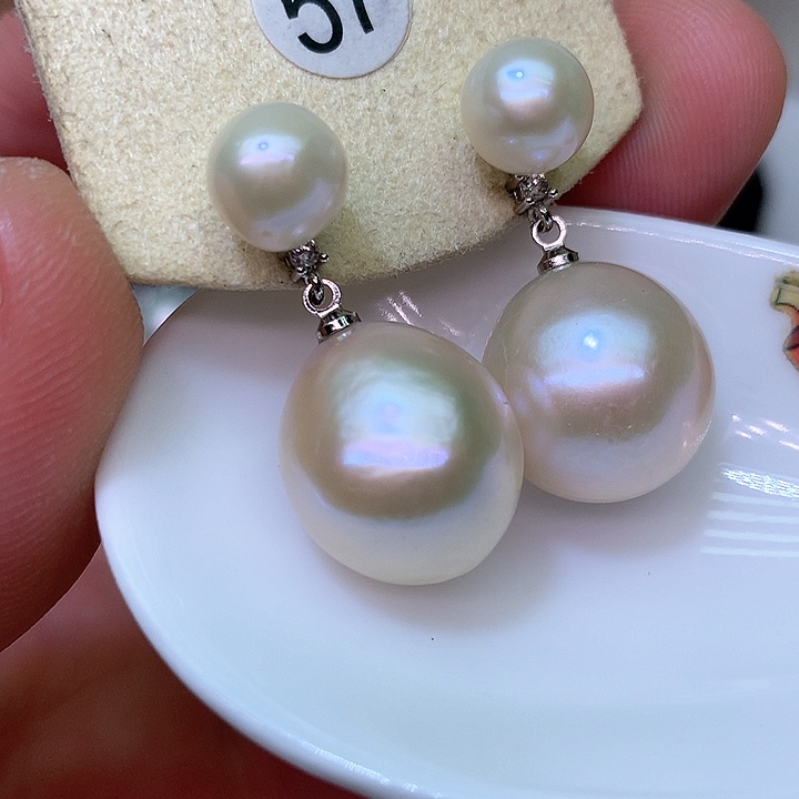 银S925镶嵌耳饰淡水珍珠