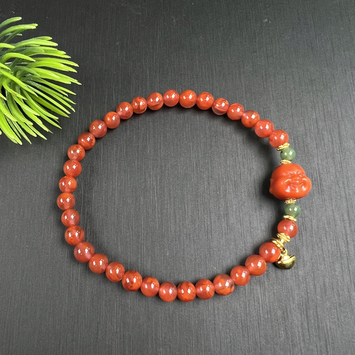 F12南红飘花笑口常开佛头手串5mm+