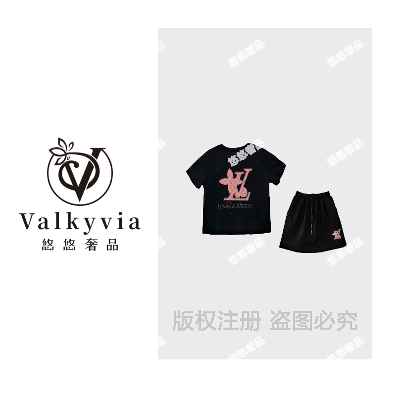 【Valkyvia/悠悠奢品】时尚舒适黑色休闲百搭套装夏季宽松两件套