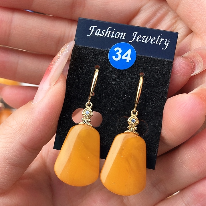 蜜蜡耳饰银S925镶嵌耳饰