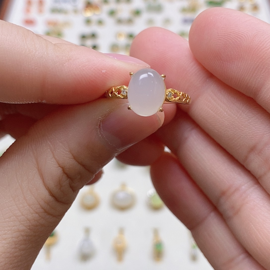 和田玉戒指银S925镶嵌木*李