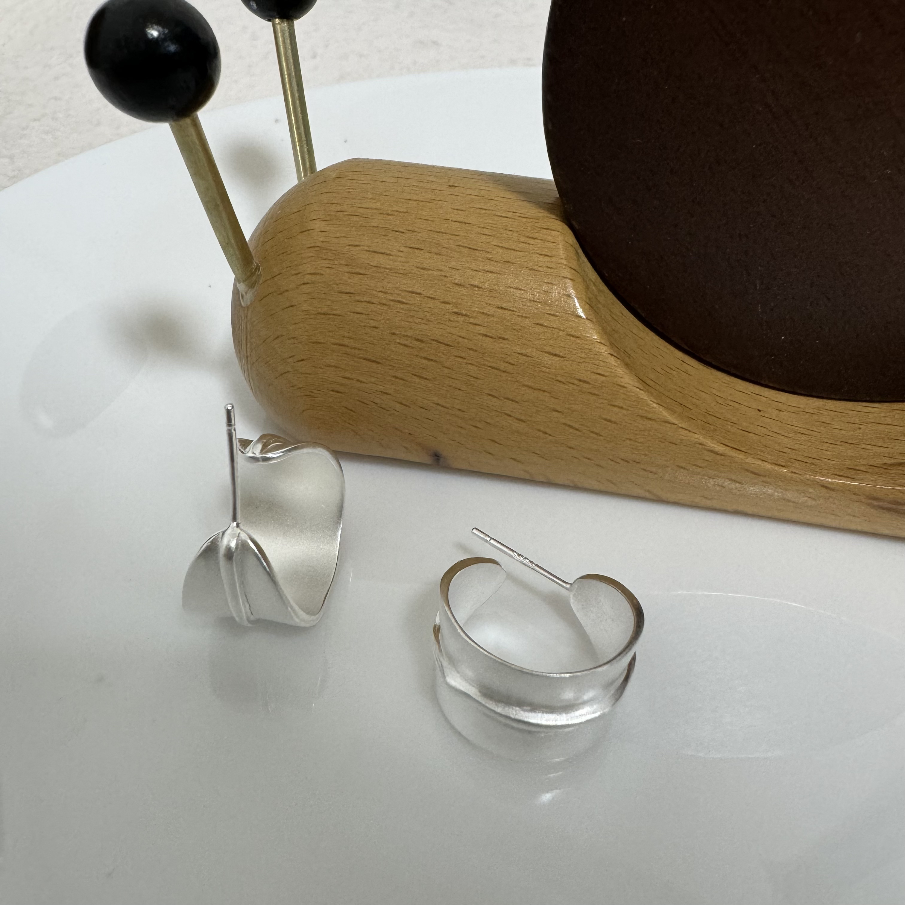 925银耳饰 哑光树叶C圈宽面线条韩系极简磨砂款式