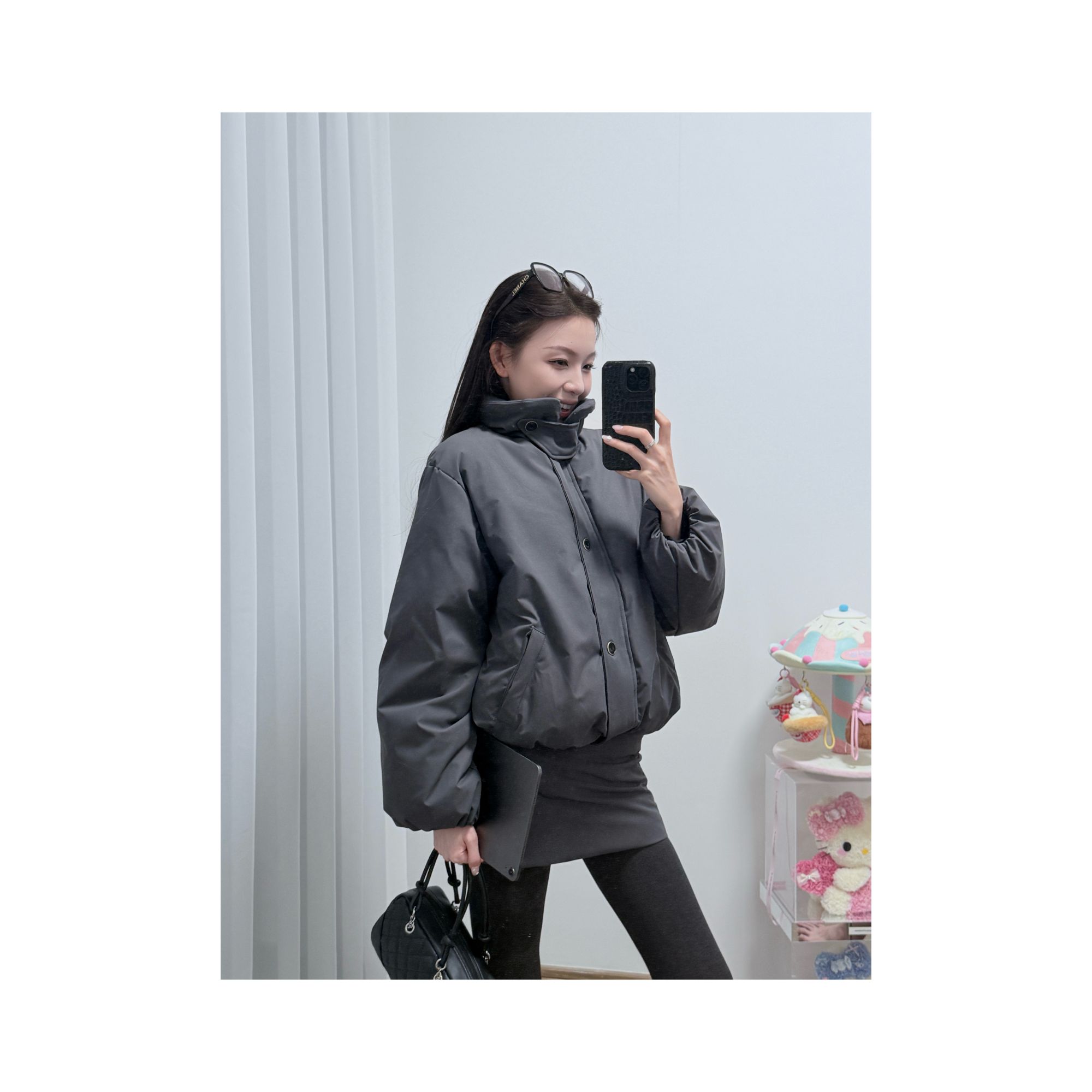 【冬装上新】冬季时尚立领单排扣纯色系厚款面包服保暖女套装