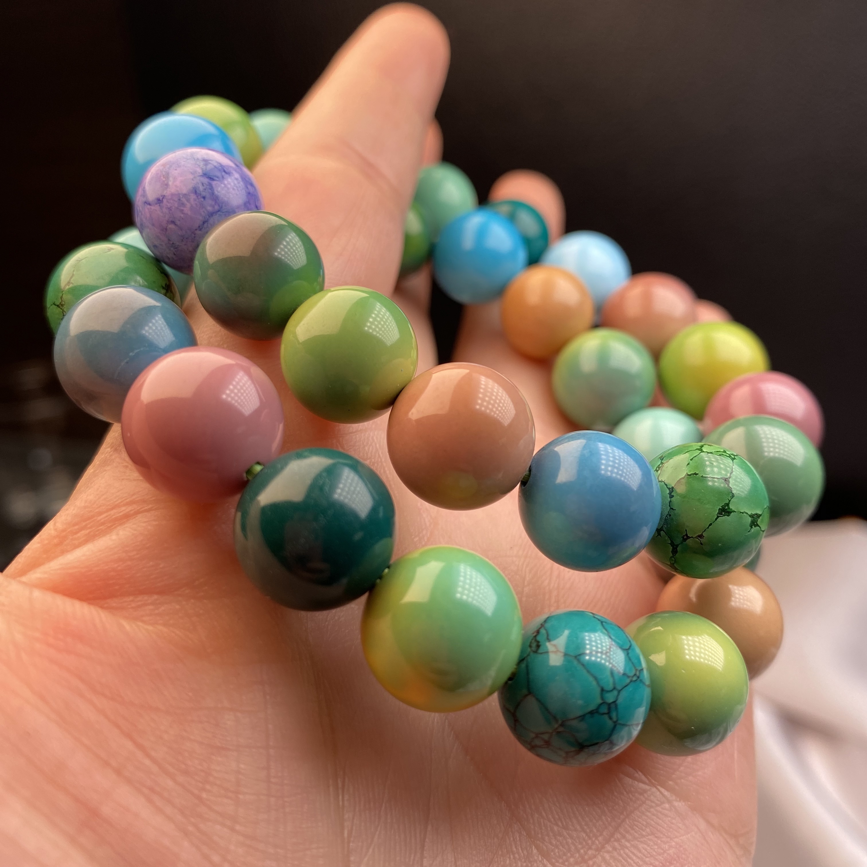 时尚手工湖北原矿石打磨 DIY散珠多色彩圆珠多彩配珠手串①