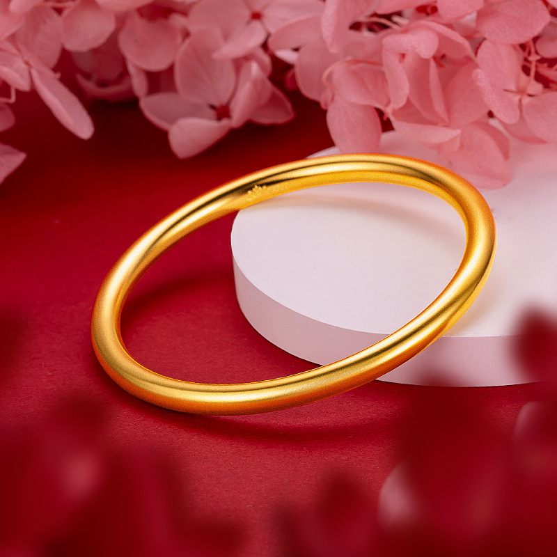 合金手镯 女款古法传承手镯简约饰品镯子百搭时尚素圈实心金色