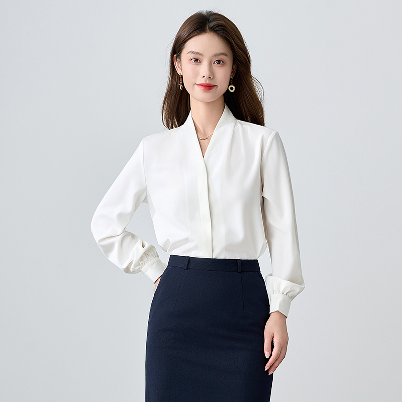 白色v领职业衬衫女士西装内搭正装上衣高级气质雪纺衬衣面试套装
