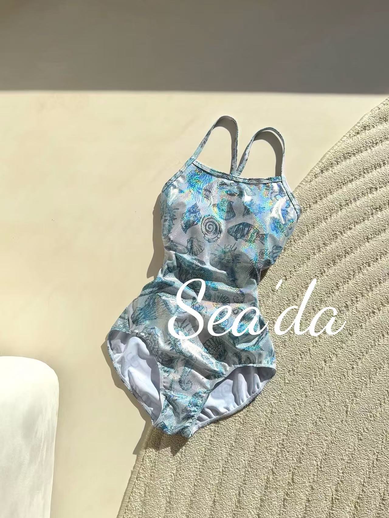 Sea’da【海底世界】新款海底动物图案亮闪烫金面料游泳竞速泳衣